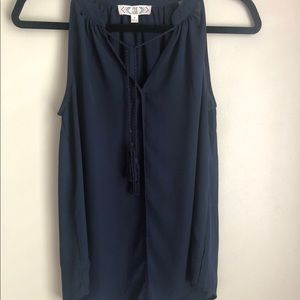 Navy Blue Lightweight Tank with Tassel Detail